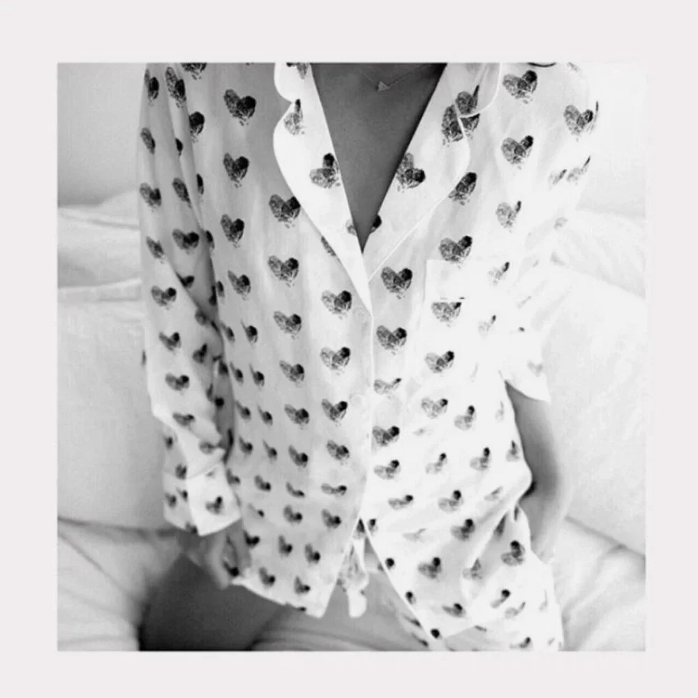 NWT Equipment Lillian Silk Pajama Set White & Black Heart Thumbprint XS,‎ M $388